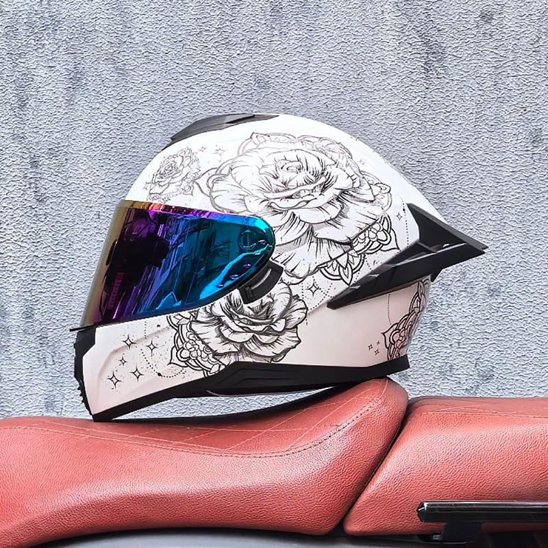 Full Helmet Double Mirror Helmet Men's Four Seasons Universal Hard Hat Female Knight Locomotive Double Lenses