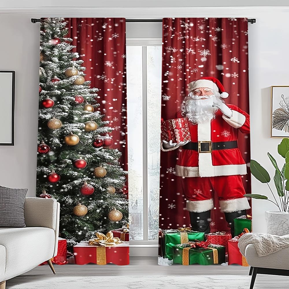 2Pcs Polyester Christmas Santa Claus Printing Window Curtains Birthday Party Decoration Backdrop Drapes for Living Room