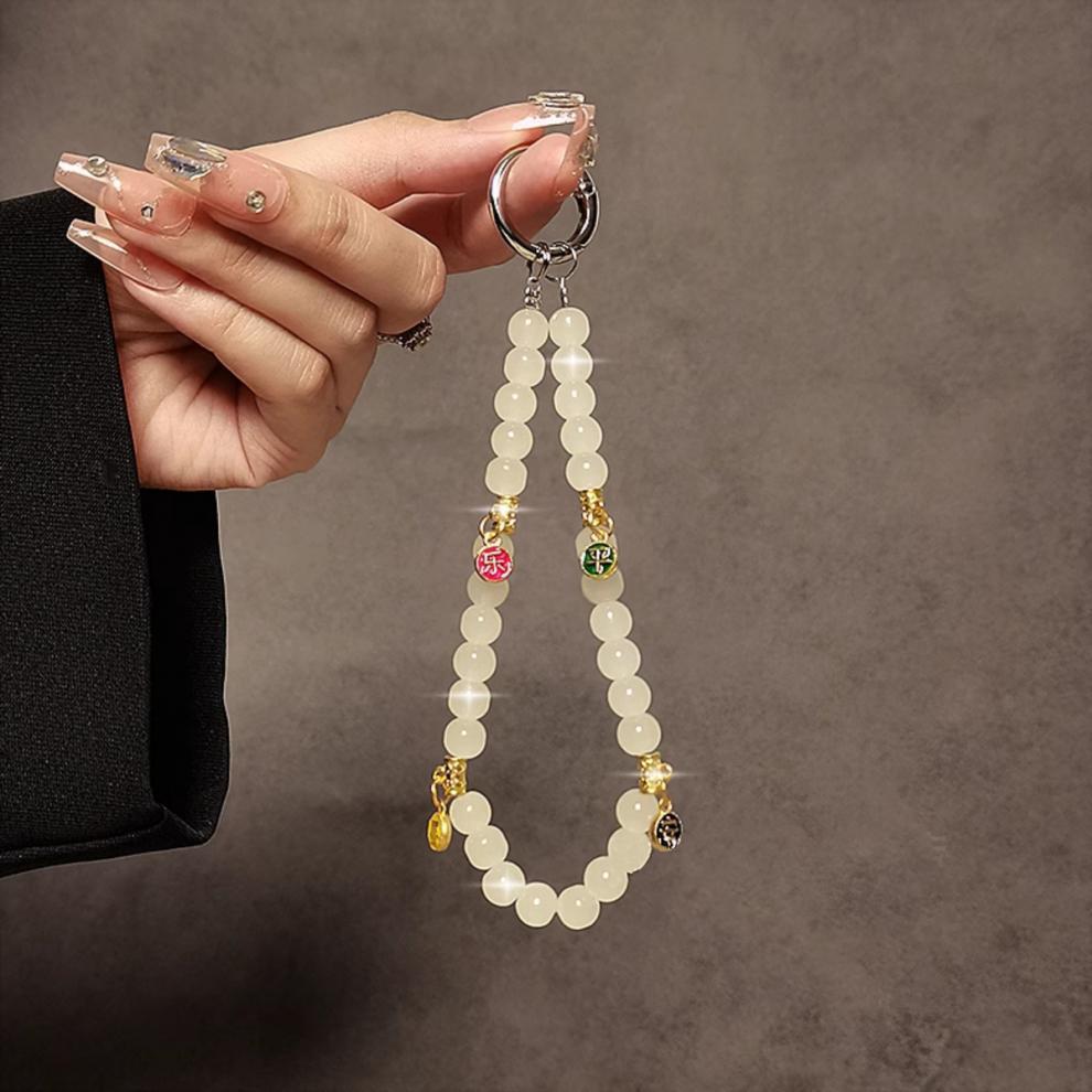 Portable Pvc Handcrafted Phone Lanyard With Peace And Joy Beads For Men And Women