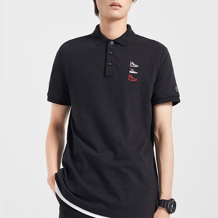 Li Ning Wade Series Embroidered Pattern Polo Shirt Men Tops Black APLQ207-1