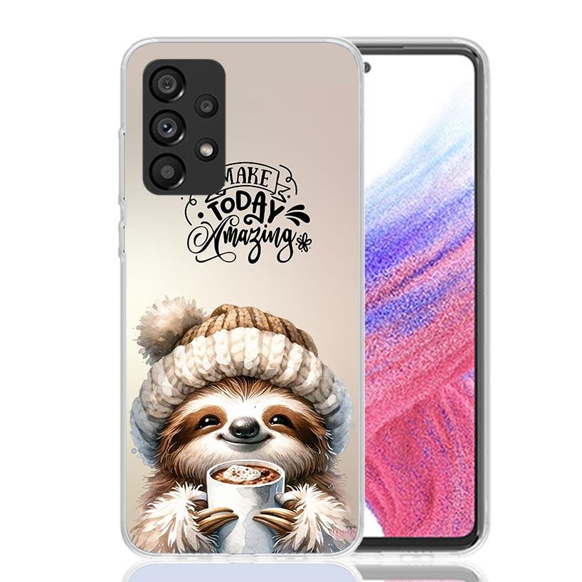 Animal Cute Cartoon Sloth Coffee Phone Case For Samsung Galaxy A17 A16 A14 A15 A13 A57 A56 A54 A55 A53 A37 A36 A34 A35 A33 A26 A