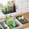 Extendable Bottom Tray Counter Dish Drying Rack Space-Saving Kitchen Tableware Organizer  Spoon