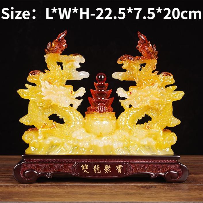 Fengshui Zhaocai Double Dragon Treasure Pot Brings Wealth Green Dragon Decoration Living Room Office Decoration
