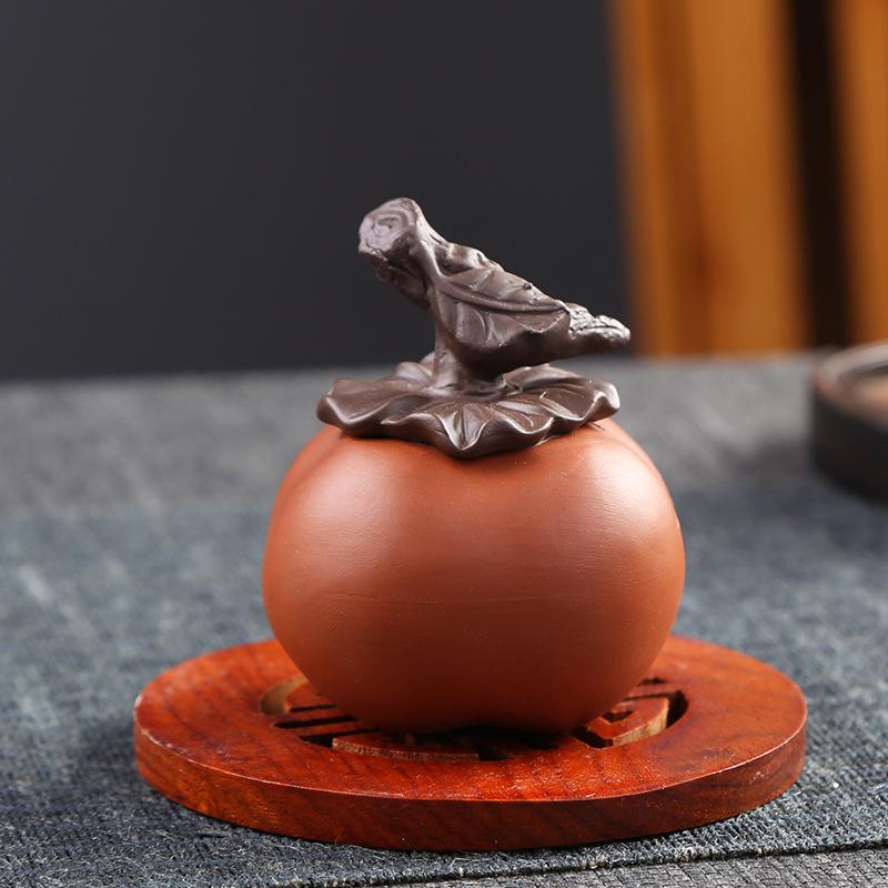 

Exquisite Purple Clay Persimmon Ruyi Tea Pet - Decorative Collectible Handicraft Simulation Fruit Ornament