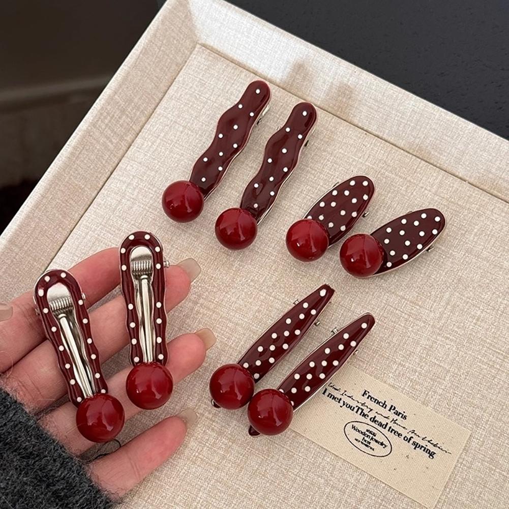 Retro Red Polka Hair Clips Dot Bangs Clips Minimalist Broken Hair Duckbill Clips Temperament Hair Ornaments