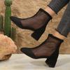 Summer New Mesh Breathable Soft Sole Roman Heel Square Cooling Boots Square Toe Back Zip Shortleg Boots