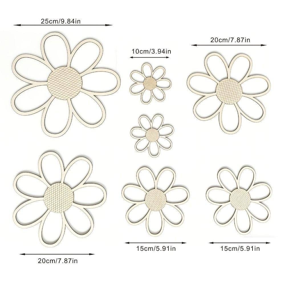 7PCS Wood Wall Hanging Decoration Boho Hollow Flower Ornament New Wall Art  For Bedroom