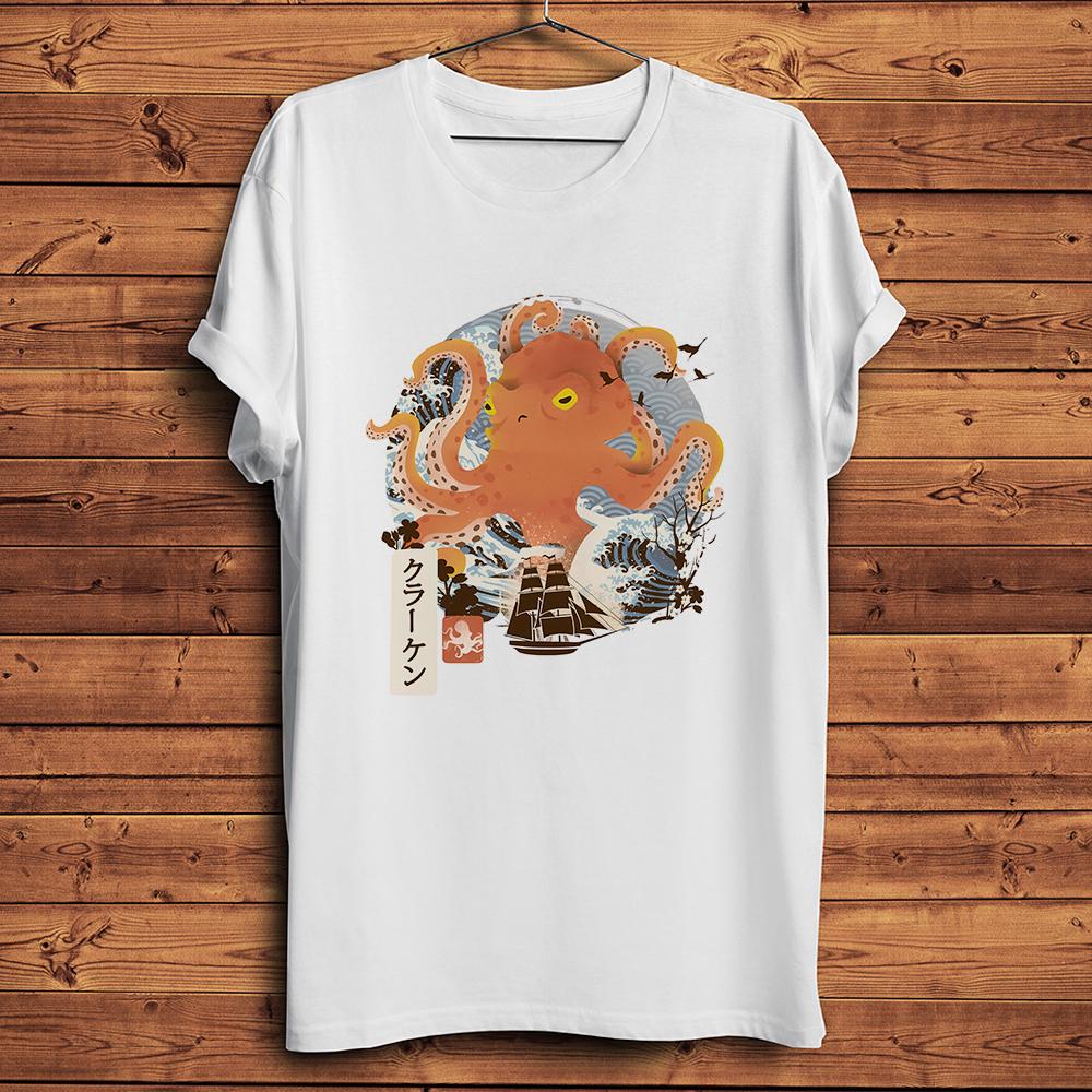 

Octopus Kraken Great Wave Funny Ukiyo Style TshirtCasual Short Sleeve TShirts Unisex White TeeNocracking Breathable Print 4XL