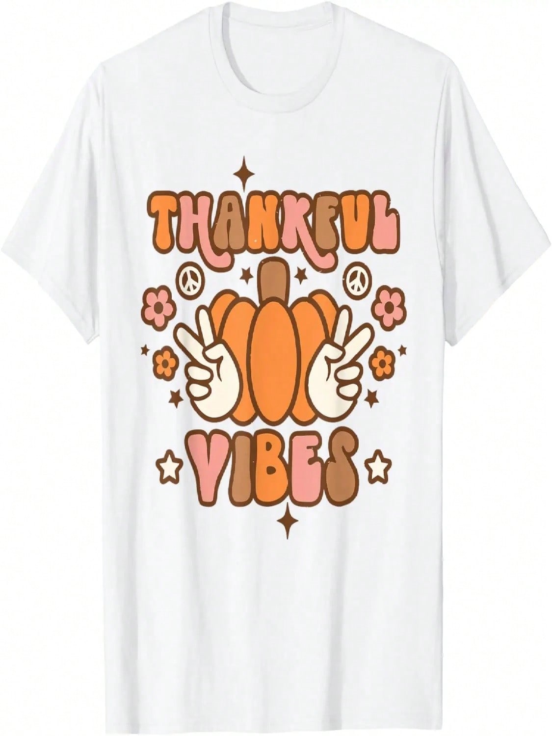 Thankful Vibes Turkey Funny Groovy Thanksgiving Wounisex T-Shirt S