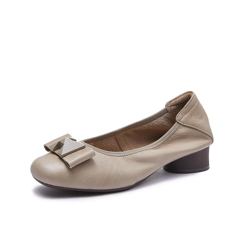 

Туфли из натуральной кожи от бабушки, мягкая подошва, туфли-бобы, квадратный носок, толстый каблук и мелкий вырез 41 абрикосовый