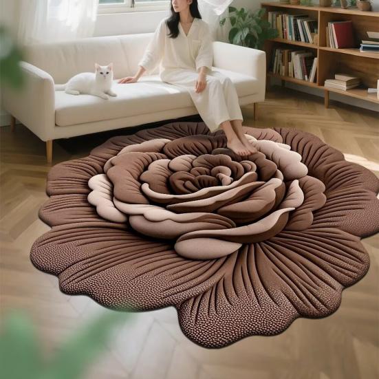 Floral Plush Floor Mat 3D Realistic Flower Design Non-Slip Absorbent Bath Mat Quick-Dry Bathroom Rug for Bedroom Entryway Vanity Area