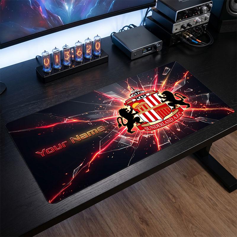 Sunderland FC Custom Large Mouse Pad, Personalized Name Text Print, Football Logo Non‑Slip Desk Mat Gaming Gift