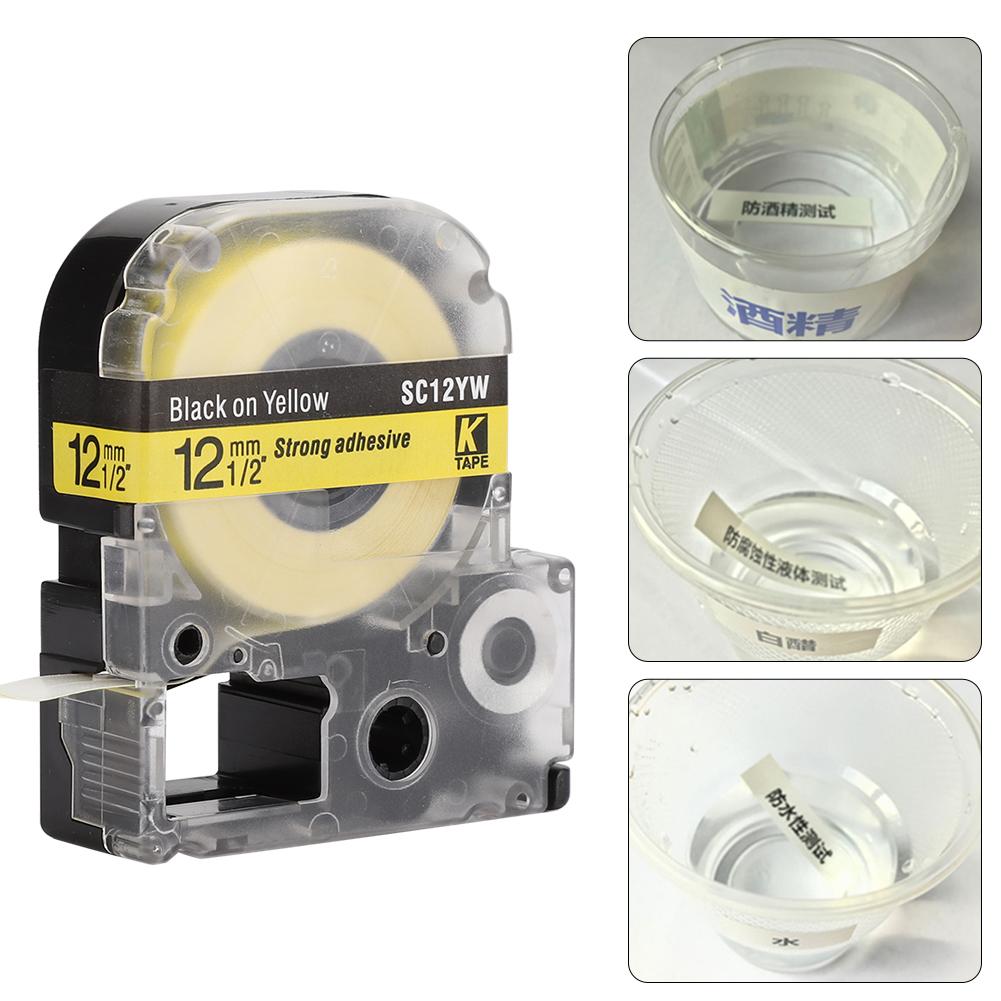 12mm Label Machine Ribbon High Quality Fit for King Jim for Epson SR230CH 8 Meters Length 12mm Yellow Bottom Black