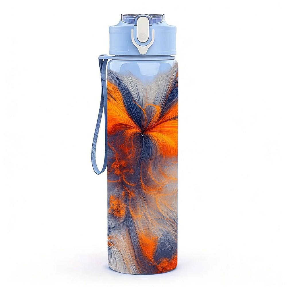 1PC Orange Swirl Fox Fur Abstract Print 750ml Color Plastic Sports Water Bottle Leakproof Flip Straw Lid Suitable for Sports Office Home Use