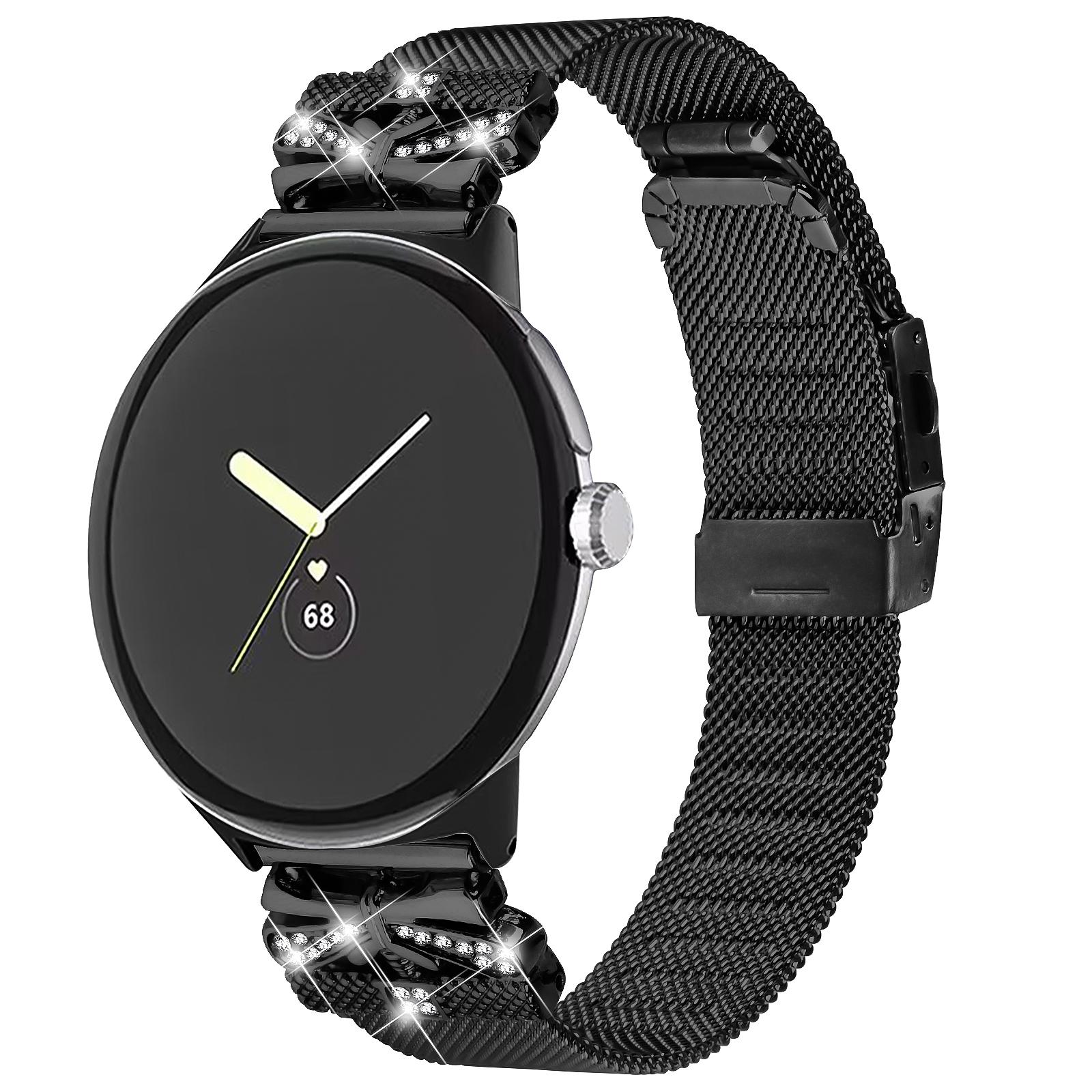 

Rhinestone Decor Band for Google Pixel Watch 3 41mm/Watch 2/Pixel Watch Stainless Steel Milanese Watch Strap 20mm Black