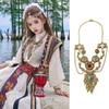 Geometric Bohemia Tassel Necklace Colorful Stone Tibetan Metal Necklace Sweater Chains  Party
