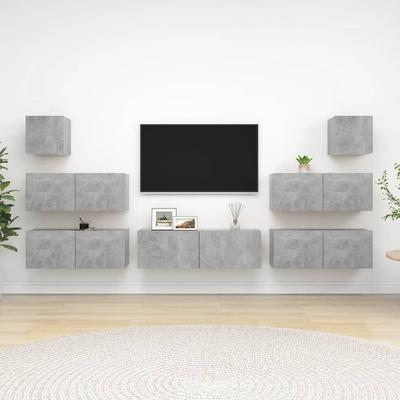 Vidaxl 7-Cz. TV Cabinet Set, Concrete Grey, Wood-Based Material