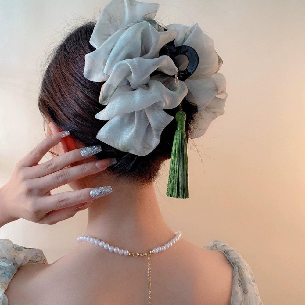 Cloud Tassel Bubble Mesh Hair Claw Chinese Style Back of The Head Clip  Hairpin Accessories