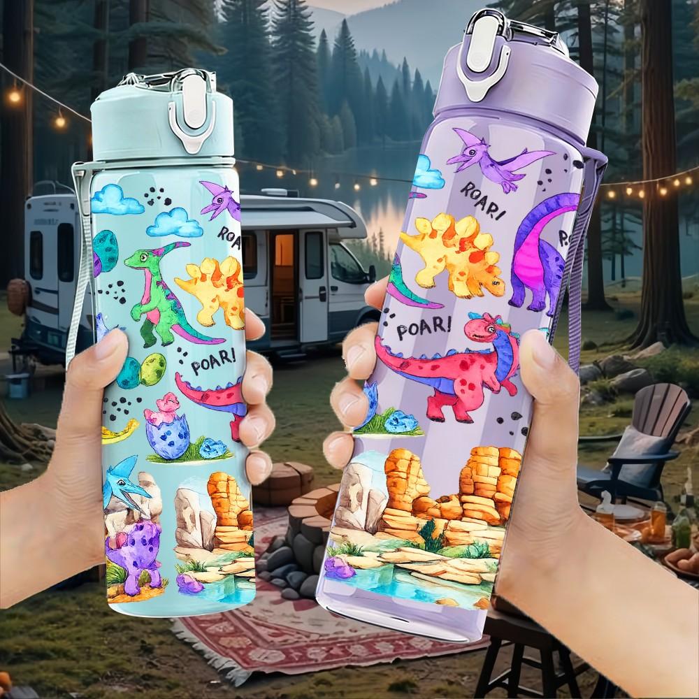 1PC Bright Doodle Abstract Graffiti Print 750ml Color Plastic Sports Water Bottle Leakproof Flip Straw Lid Suitable for Sports Office Home Use