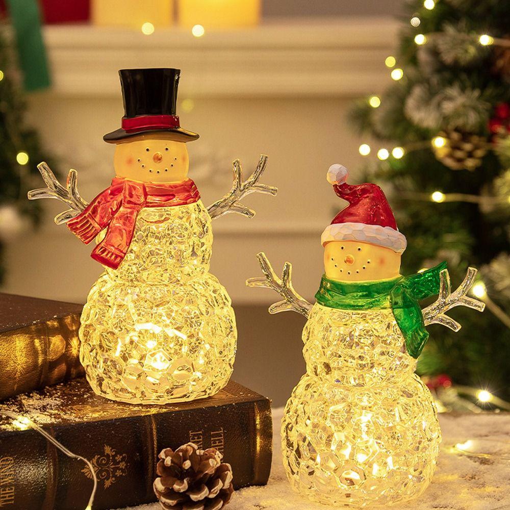 Handicraft Snowman Nightlight Cute Miniature Figurine Sculptures Glowing Snowman Statue  New Year