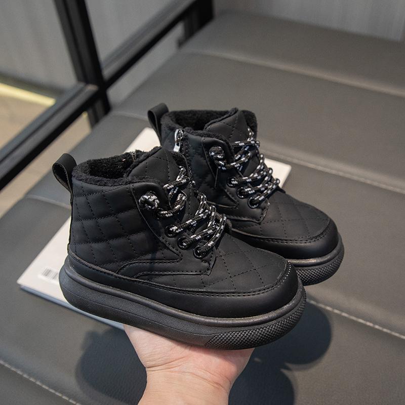 

Детская зимняя обувь для мальчиков, черные ботильоны, теплые меховые зимние сапоги для девочек, детские сапоги для кроватки, маленький размер EU:33 чёрный