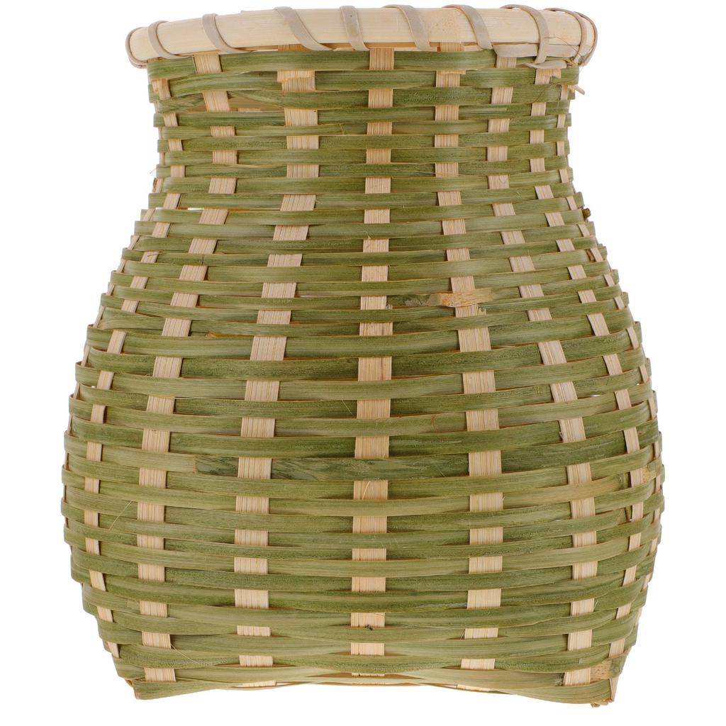 Hand Woven Small Bamboo Pack Basket Simple Pastoral Storage Container Multi Functional Fruit Home Bedroom Office Decorative