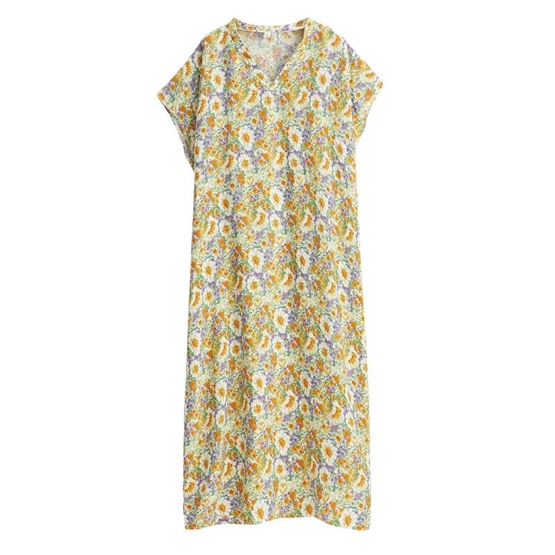 Boho Summer Dress Relaxed V-Neck Printed Maxi Dress In Soft Rayon