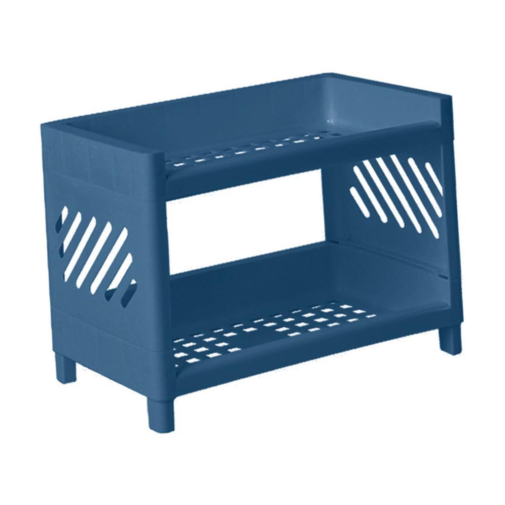 2 Tier Desktop Shelf Plastic Desktop Storage Organizer Rack for Bedroom Dorm Office Navy Blue