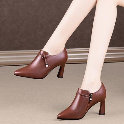 British Style Small Leather Shoes New Pointed High Heels Women's Spring and Autumn Design Retro Deep Mouth Women's Shoes