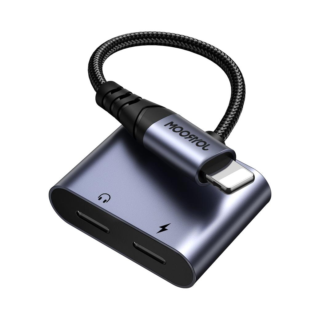 2in1 Adapter for iPhone charger + Lightning headphones / 2x Lightning black