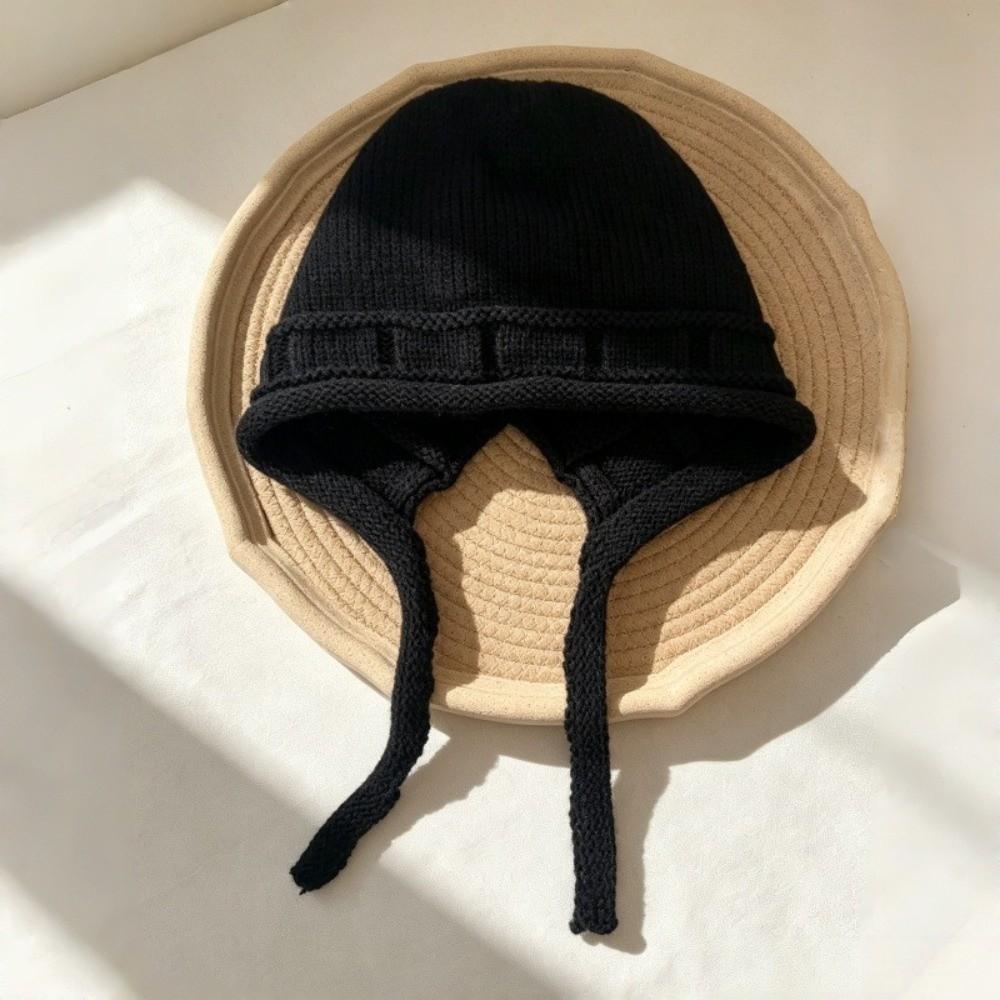 Plush Winter Knitted Hat Solid Color Warm Beanie Hat Fashion Ear Protection Hat Girl
