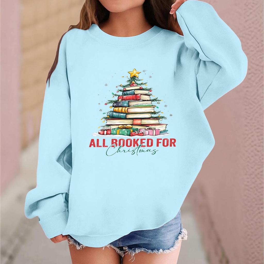 Moteriktig avslappet langermet løs genser med juleprint for barn