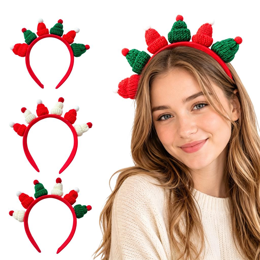 Knit Christmas Hat Headband for Women, Cute Finger Hat Party Hair Accessory