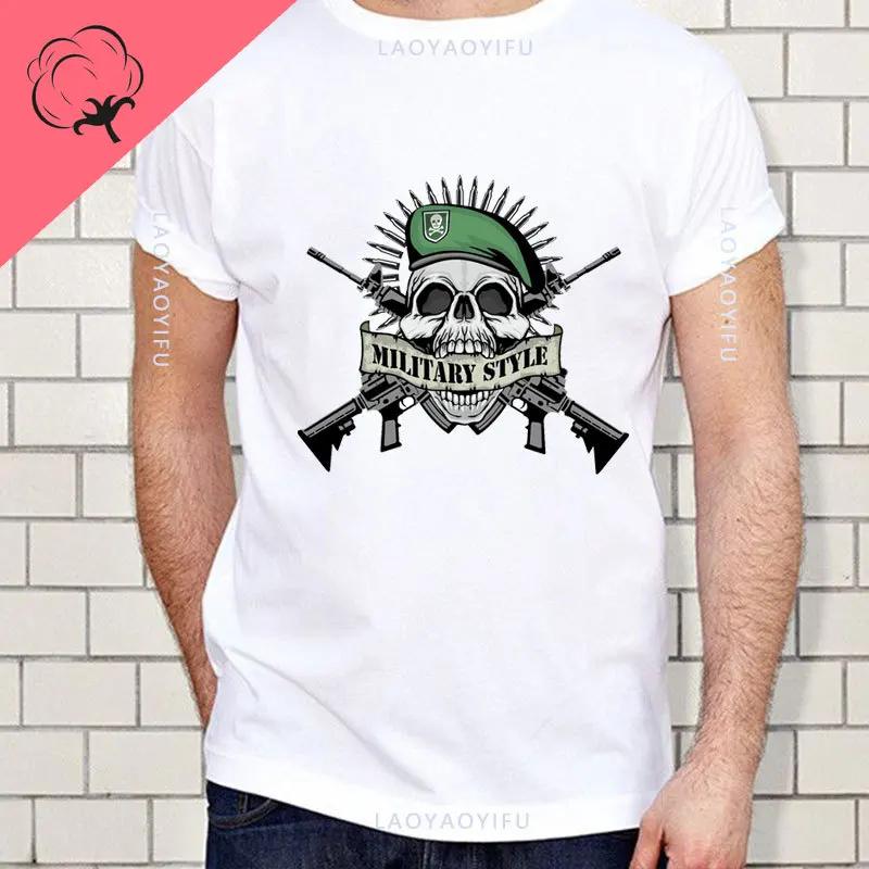 Do Valhally Bavlněné tričko Americký vousatý válečník Taktická lebka Unisex tričko Krátký rukáv Kulatý výstřih Tričko Ležérní pánský top