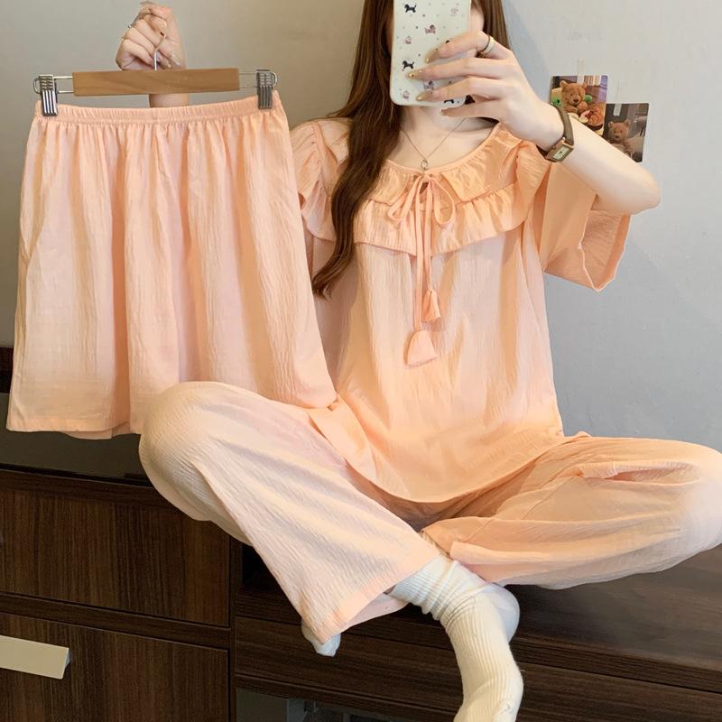 

Пижама принцессы фиолетово-белая женская летняя тонкая с коротким рукавом, домашняя одежда высокой ценности, облачный хлопок, комплект из трех предметов 2XL