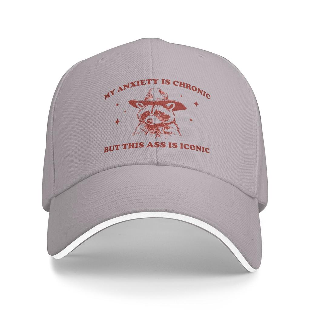 My Pain Is Chronic But This Ass Is Iconic Baseball Cap Raccoon Meme Y2k Retro Couple Print Sport Baseball Caps Birthday Present