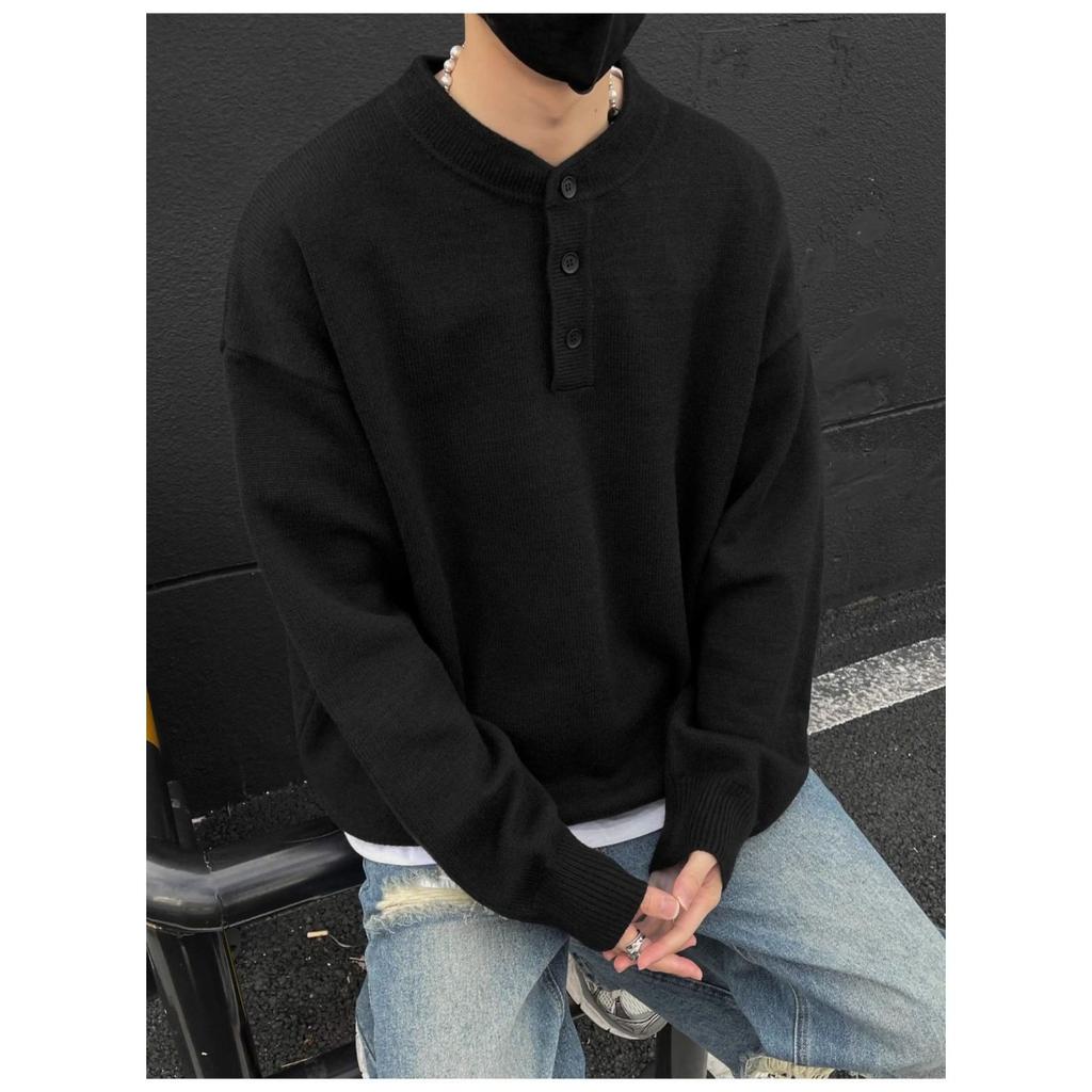 Men's warm fashionable big size heavy sweater soft high quality fabric Henry collar design loose casual sports long sleeve knitted bottom shirt