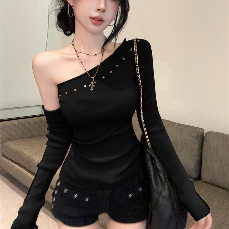 Summer Girl Style Sweater With Rhinestones And Off Shoulder Design For Youth Fashion