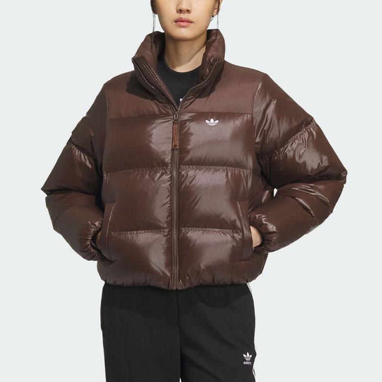 Adidas Originals Solid Color Logo Sports Long Sleeve Down Jacket Women Outerwear Brown IK2797