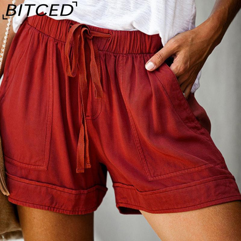 BITCED Damen Lässige Lockere Elastische Taille Übergröße Shorts mit Taschen Hosen