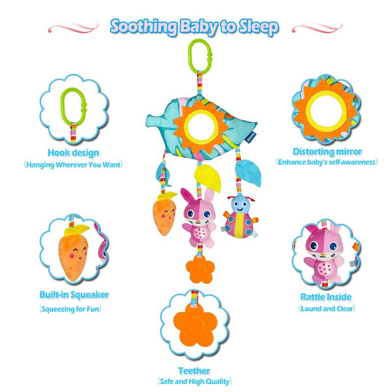 Baby Car Seat Stroller Toys Hanging Plush Crib Colorful Bell Soft Baby Sensory Rattles with Teether for Babies 0-12 Months Gift