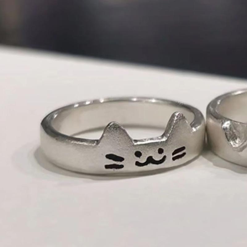 Adjustable Opening Cat Dog Couple Rings For Women Men Versatile Cute Overlapping Wear Rings Jewelry Accessories Gifts