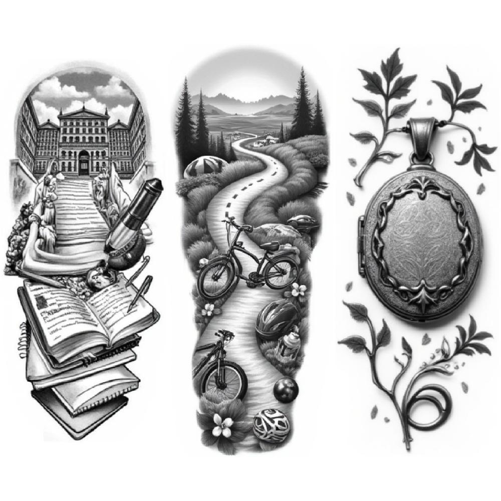 3 шт. Временные татуировки Водонепроницаемые Долговечные Наклейки на тело Череп и Городское Искусство Череп и Дом Для Бедер Мужчин Рук