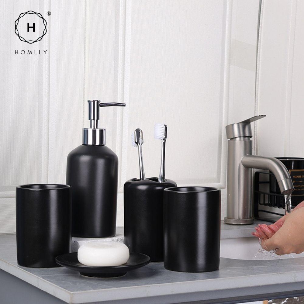 Homlly 5 pieces Bathroom Vanity Soap Dispenser Ceramic Set