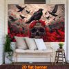 Dark Gothic Raven Skull Tapestry Wall Decor Large Size Macabre Art Poster Print Polyester Hanging for Bedroom Living Room