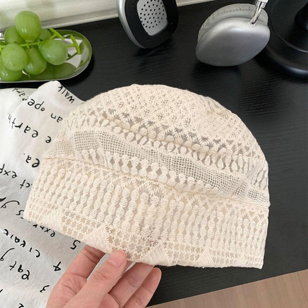 

Breathable Beanies Hat Spicy Girl Knitted Hat Cute Lace Hat Outdoor бежевий