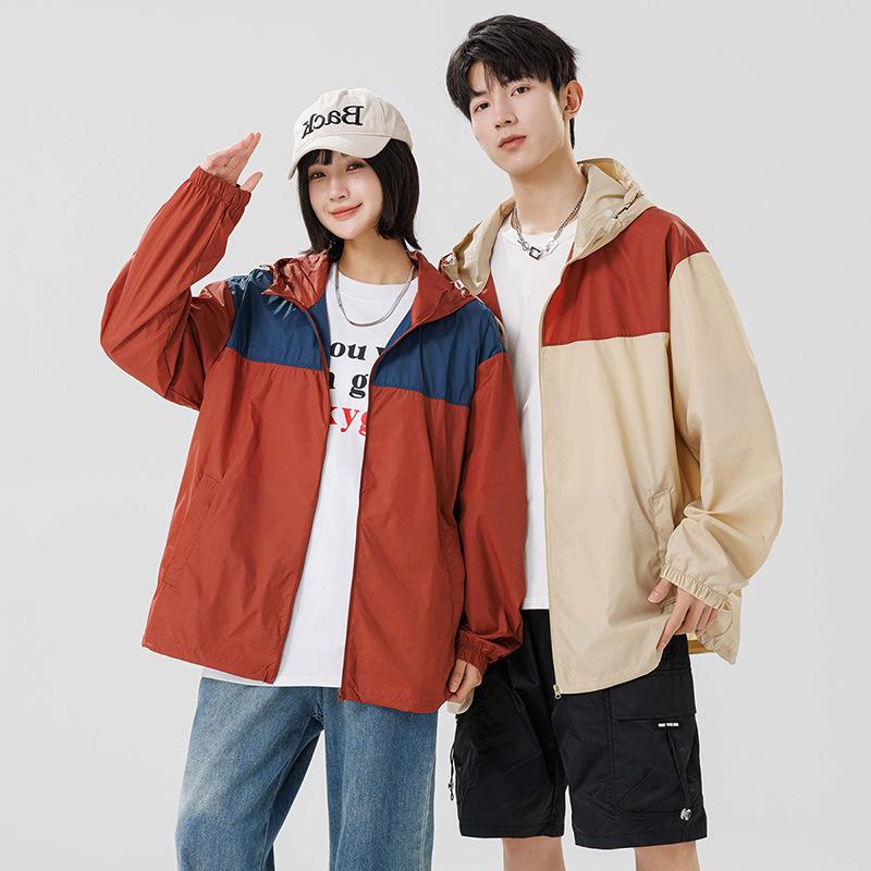 Fashion sunscreen clothing men and women models summer thin section of ice silk breathable hooded couple sportswear cycling sunwear jacket