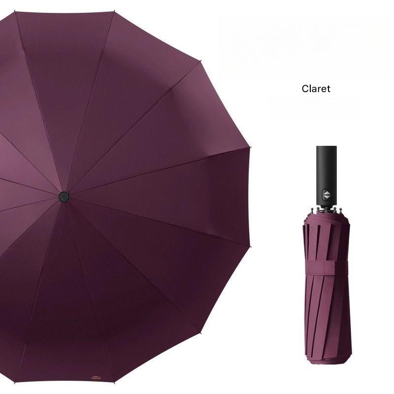 Fully Automatic 12 Bone Umbrella Enlarged Thickened and Reinforced Windproof Rainproof Portable Car-mounted Tri-fold Umbrella