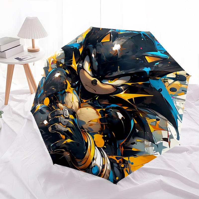

1pc Sonic the Hedgehog Cartoon Umbrella, Portable 3-Fold Compact Umbrella, Suitable for Camping, Hiking and Travel, Ideal Easter Birthday Gift for Fam