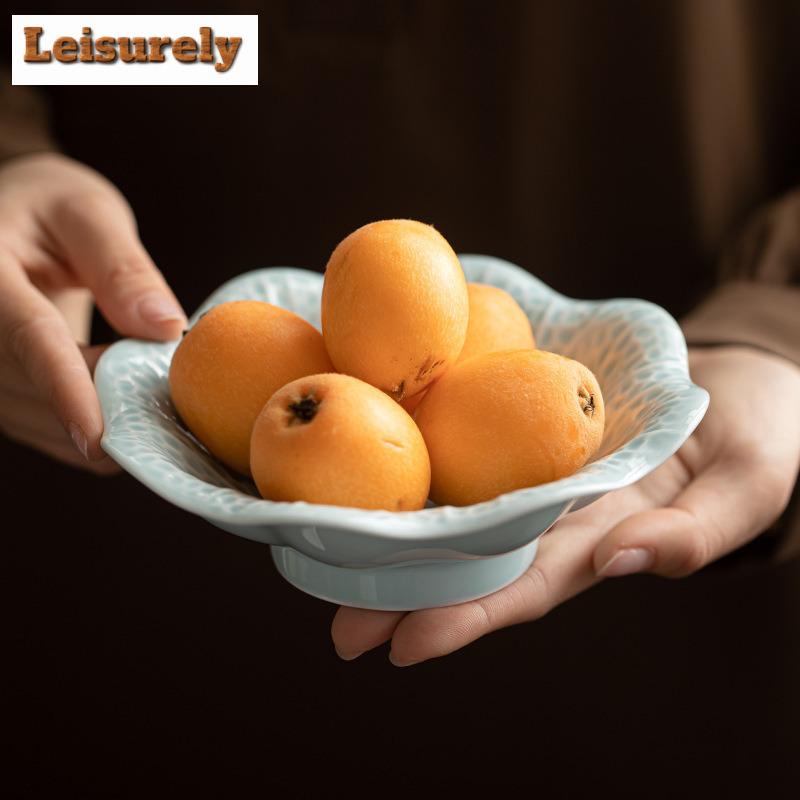 Lotus Leaf Fruit Dishes Retro Pastry Plate Fruit Plate Trinket Dish Household Serving Tray Tea Ceremony Supplies Ornaments Craft